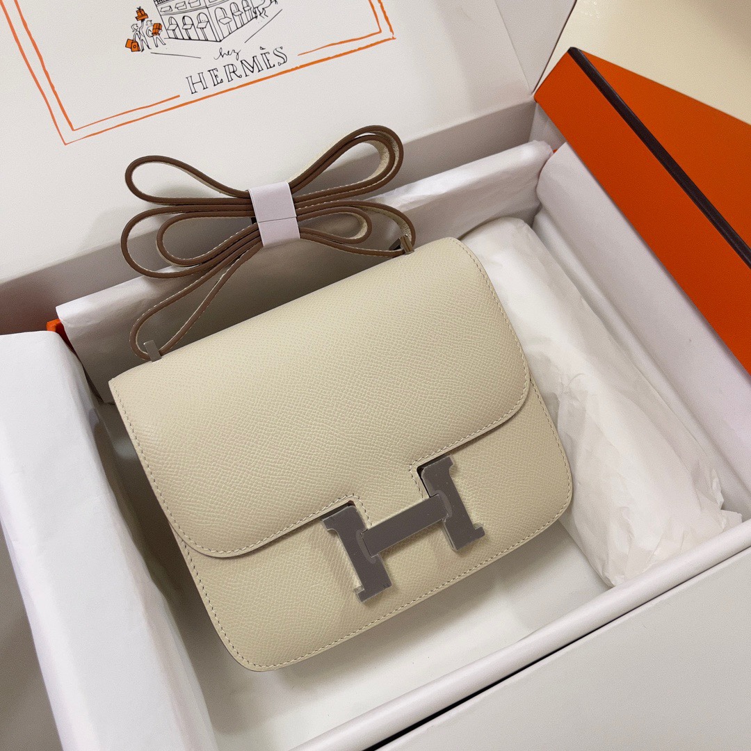 Hermes Constance 18 Mini Shoulder Bag In Cream White Epsom Leather